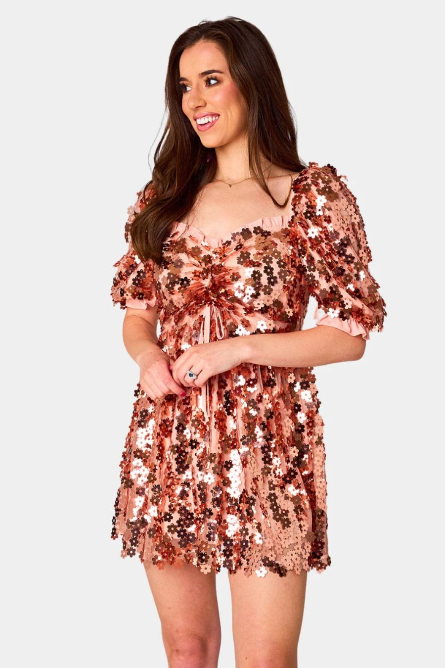 BuddyLove | Colby Puff Sleeve Mini Dress | Rose Gold | BuddyLove