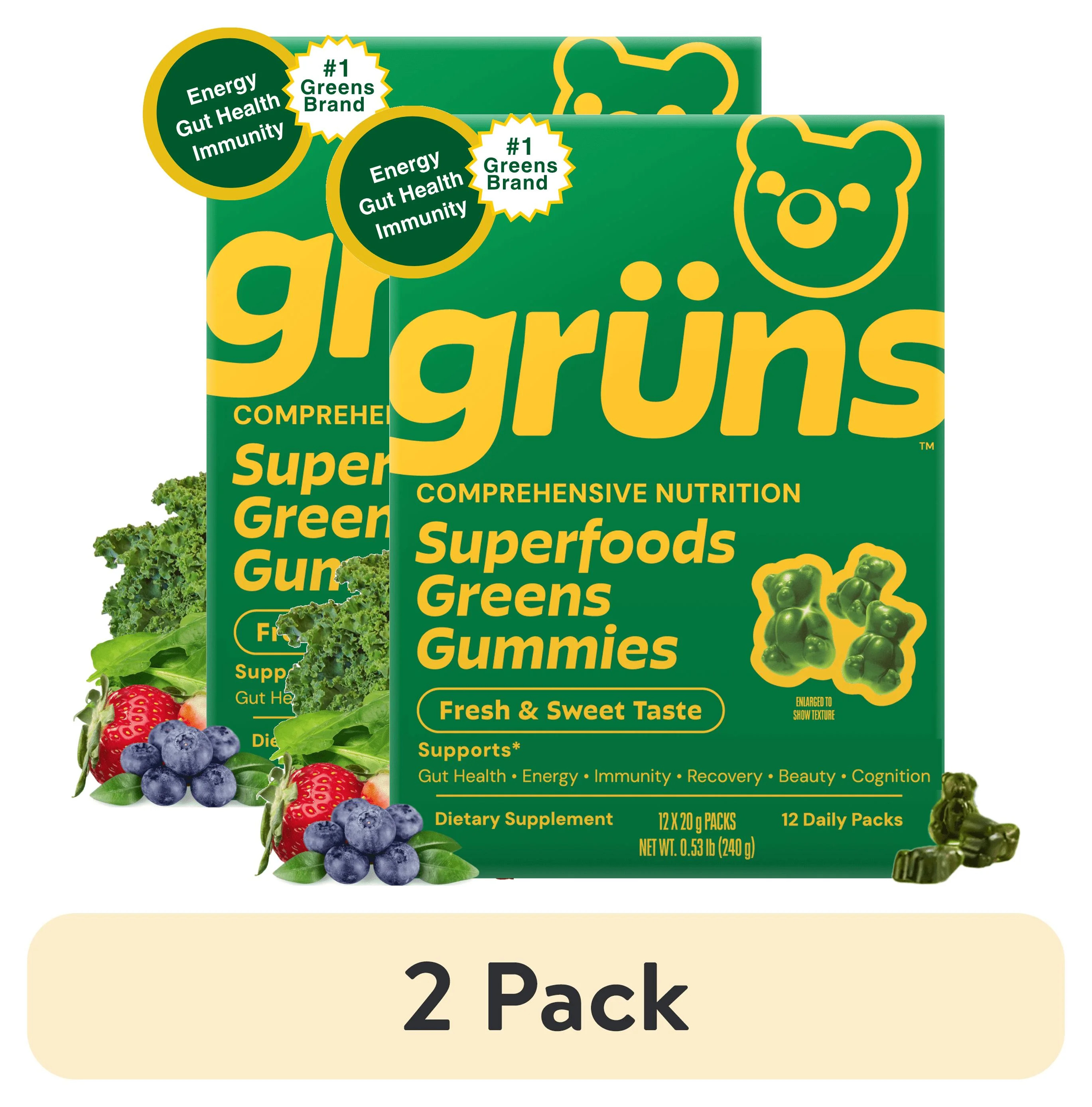 (2 pack) Gruns Adult Superfood Greens Gummies, with 60 Organic Ingredients, 21+ Vitamins & Minera... | Walmart (US)