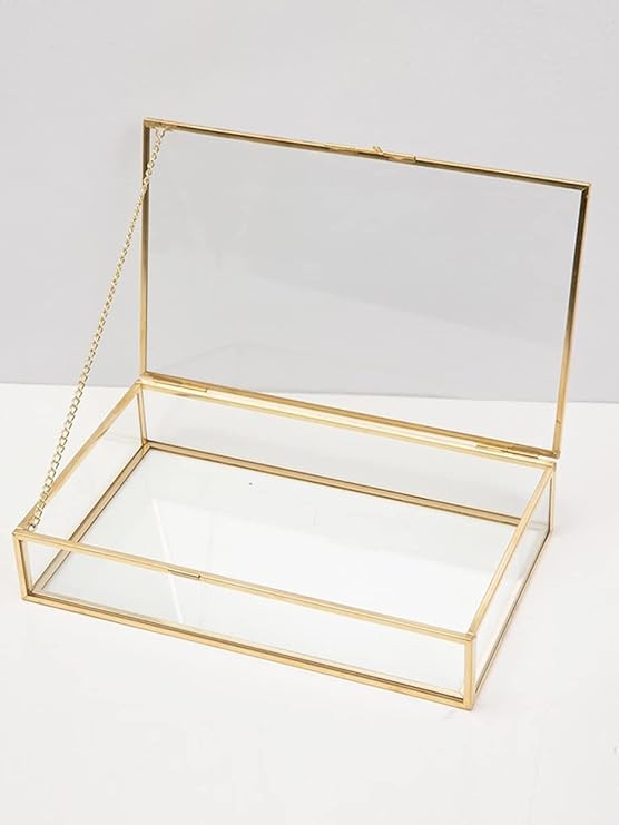 WONTHAI Golden Glass Lidded Box Decorative Jewelry Display Box Brass Clear Glass 8.07 x 4.33 x 2.... | Amazon (US)