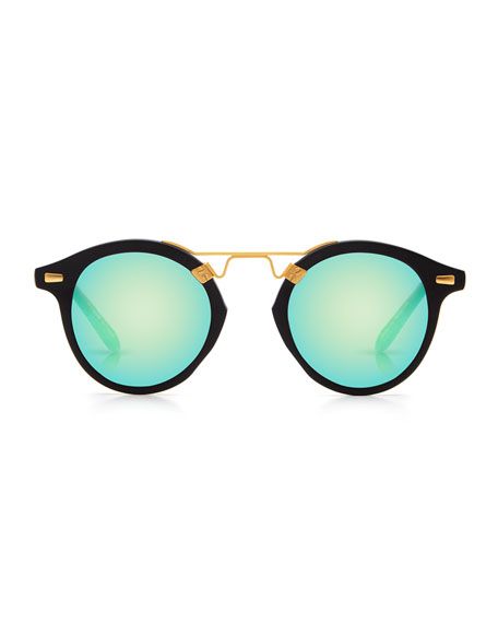 KREWE St. Louis Round Mirrored Sunglasses, Black | Bergdorf Goodman