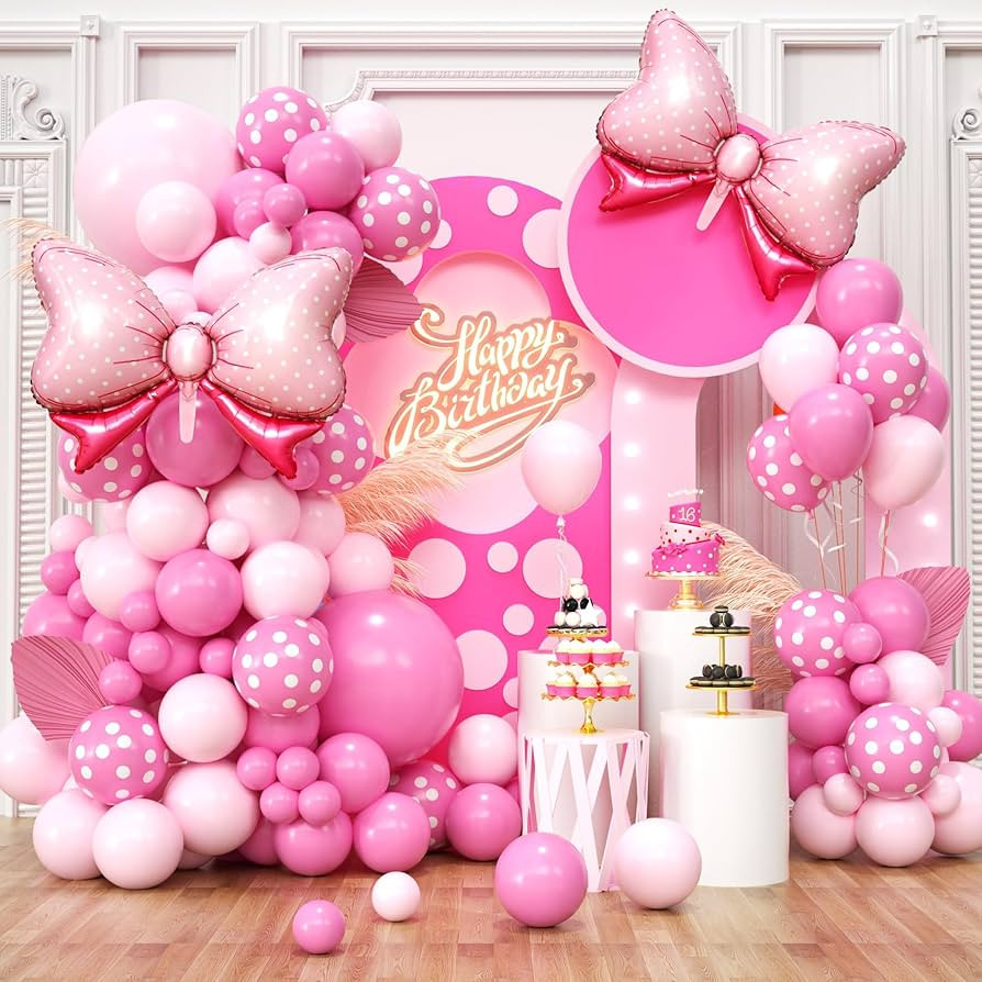 Pink Mouse Birthday Decorations, Pink Mouse Balloon Arch Garland Kit with Pink Bow Tie, Pink Hot ... | Amazon (US)