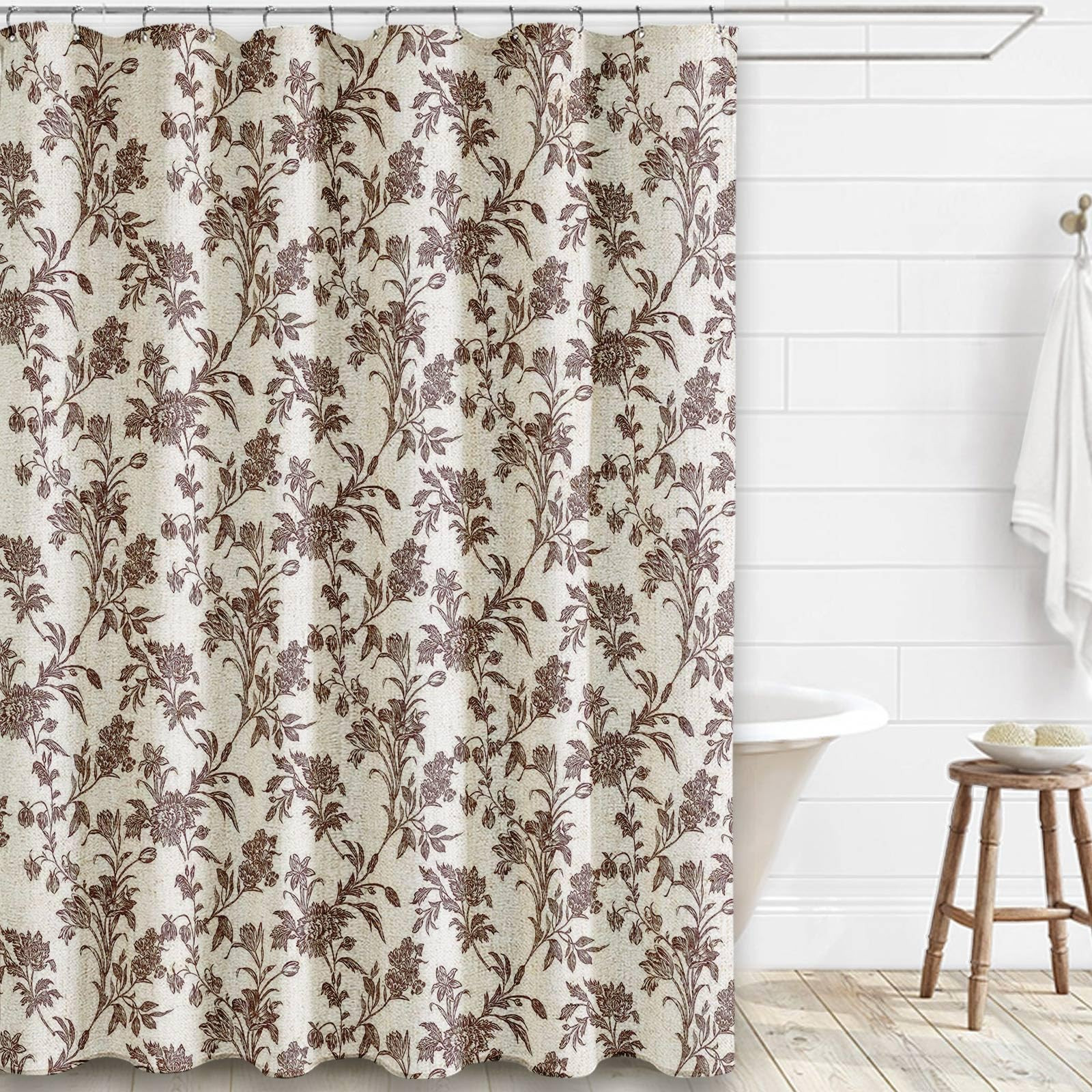 Brown Shower Curtain Floral Cotton Linen Cottagecore Shower Curtain for Bathroom 72" W x 72" L Bo... | Amazon (US)