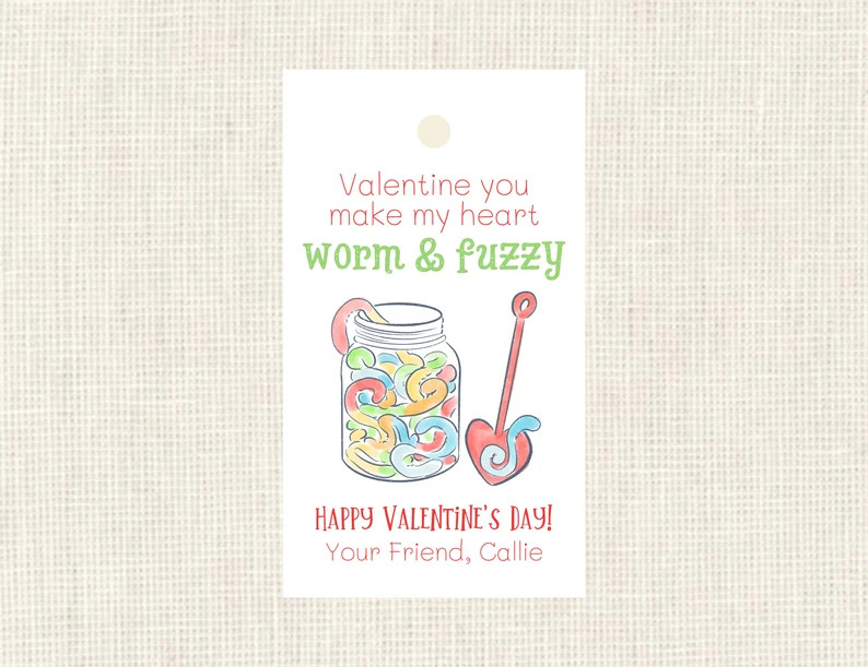 Valentine Tags Worm and Fuzzy / Class Treat Tags - Etsy | Etsy (US)