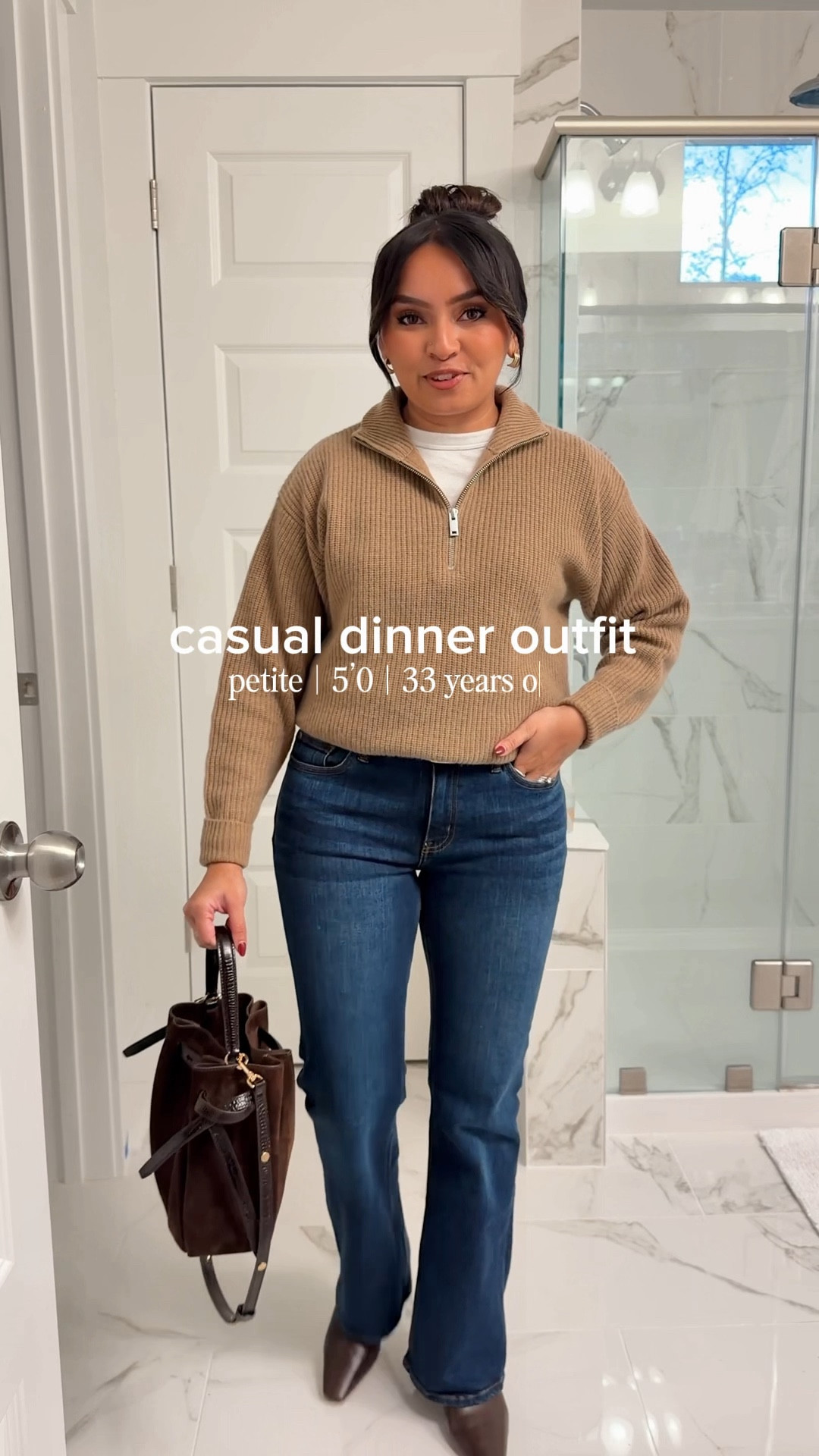 Teak cashmere pullover size xs TTS
White tee size xs TTS
Midnight blue flare jeans size 26, 30” insema TTS
Dark brown leather boots size xs TTS



#LTKFindsUnder100 #LTKPetite #LTKootd