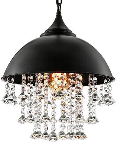 Crystal Pendant lights - BAYCHEER Vintage Iron Black Bowl Shaded with 3 Tiers Glittering Large Be... | Amazon (US)