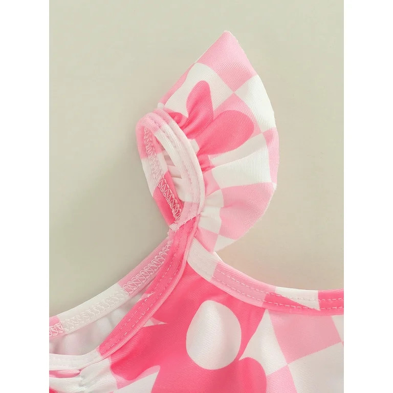 Genuiskids Infant Baby Girls Bikini Set Plaid Flower Print Fly Sleeve Camisole with Briefs Bathin... | Walmart (US)
