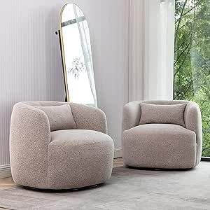 34" Wide Boucle Swivel Barrel Chairs Set of 2, No Assembly Round Upholstered Armchairs Accent Cha... | Amazon (US)