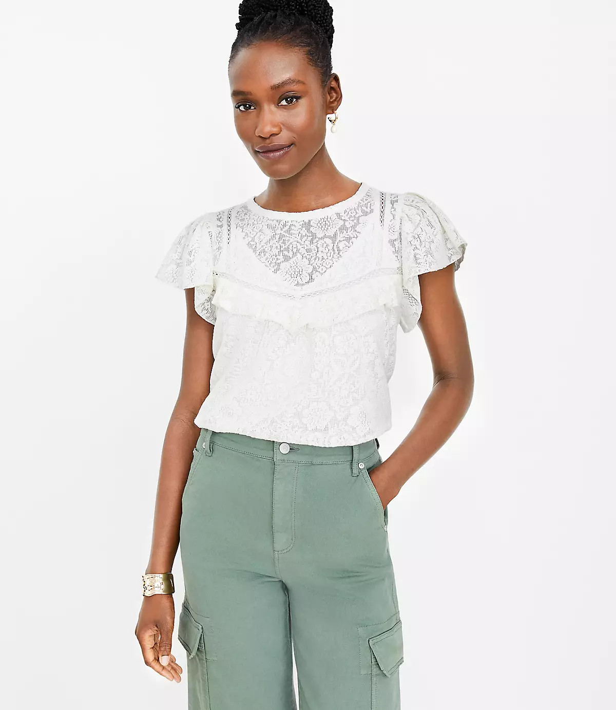 Chevron Lace Ruffle Top | Loft | LOFT