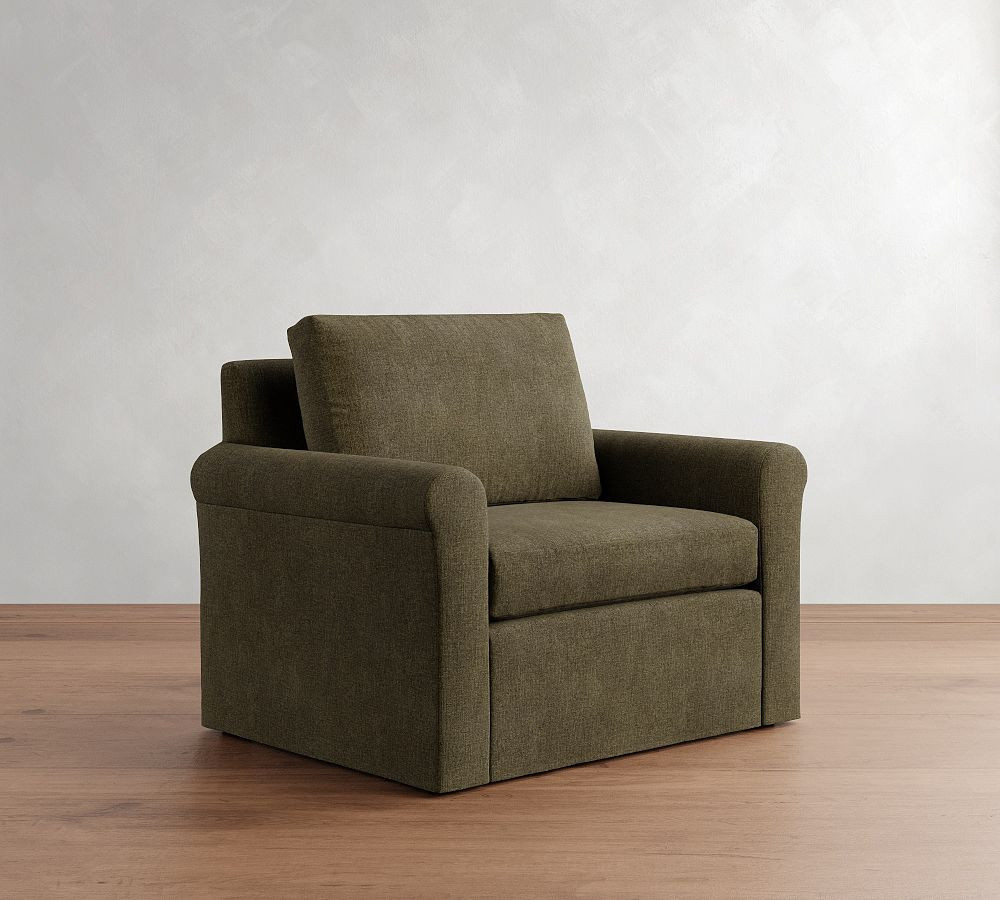 Cameron Modern Roll Arm Chair-And-A-Half Slipcover, Rustic Chenille Dark Moss | Pottery Barn (US)