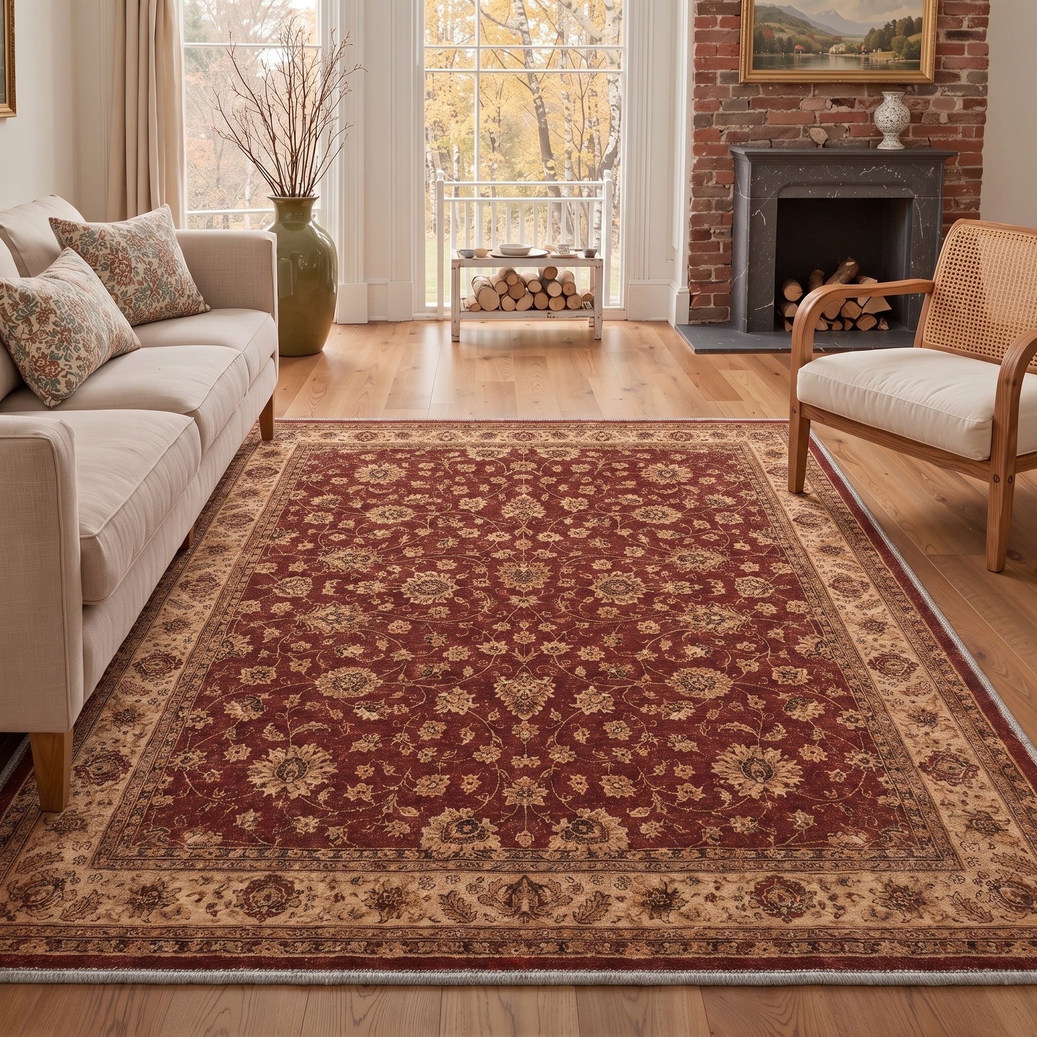 GENIMO 8'x10' Area Rug for Living Room, Large Machine Washable Non Slip Low Pile Rug for Bedroom Dining Room, Timeless Persian, Vintage Burgundy - Walmart.com | Walmart (US)