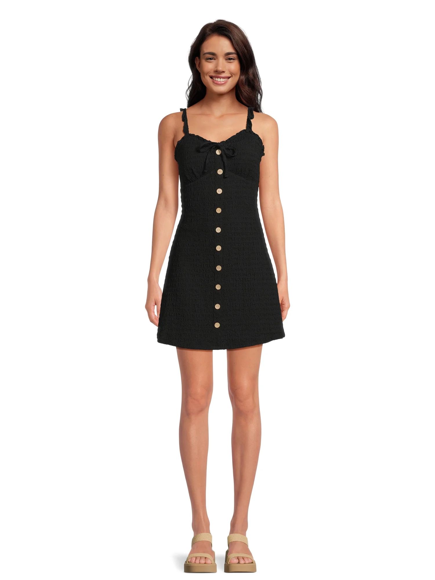 No Boundaries Juniors Textured Faux Button-Front Mini Dress, Sizes XS-XXXL | Walmart (US)