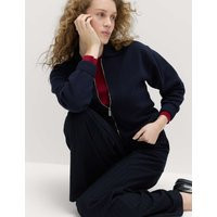 M&S Zip Up Knitted Collared Bomber Cardigan Midnight Navy | Marks & Spencer (UK)