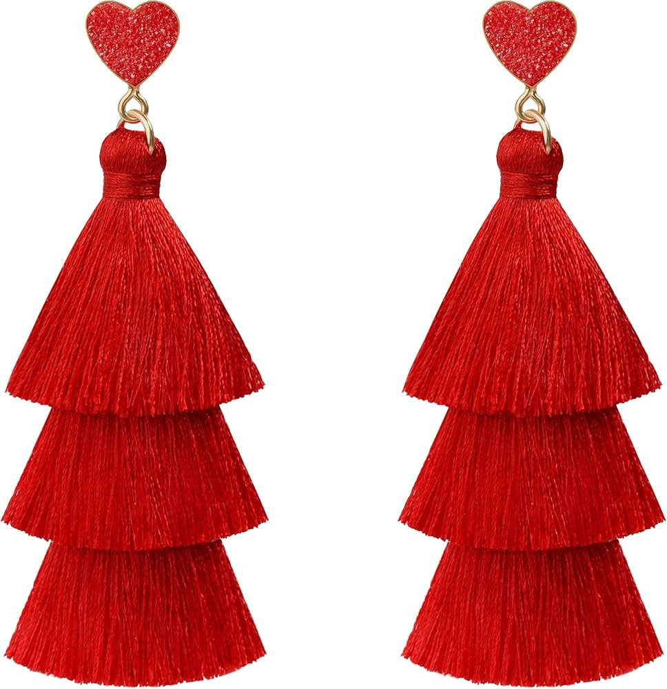 Tassel Dangle Earrings Heart Crystal Stud Earrings for Women, Trendy Jewelry Gifts for Valentine ... | Amazon (US)