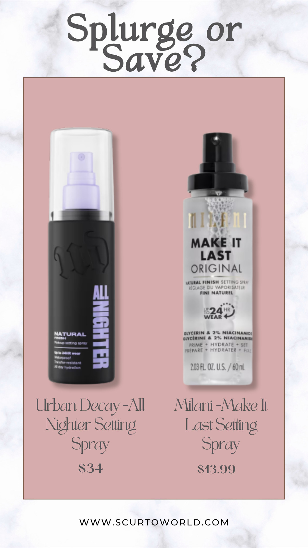 ✨ Splurge or Save? ✨

The **Urban Decay All Nighter Setting Spray** is a cult favorite, but the

**Milani Make It Last** dupe delivers the *same locked-in finish* for less 💸

Which one are you adding to cart?

#MakeupDupes #SplurgeOrSave #AffordableBeauty #DrugstoreMakeup  

 

#LTKFindsUnder50 #LTKBeauty