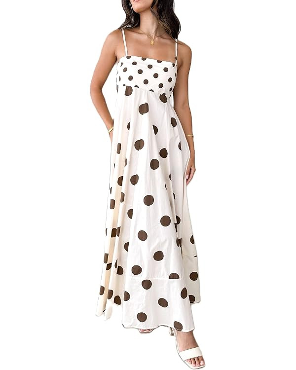 UAURORAO Women Boho Maxi Dress Smocked Wedding Guest Long Flowy Dresses Spaghetti Strap Floral Ru... | Amazon (US)