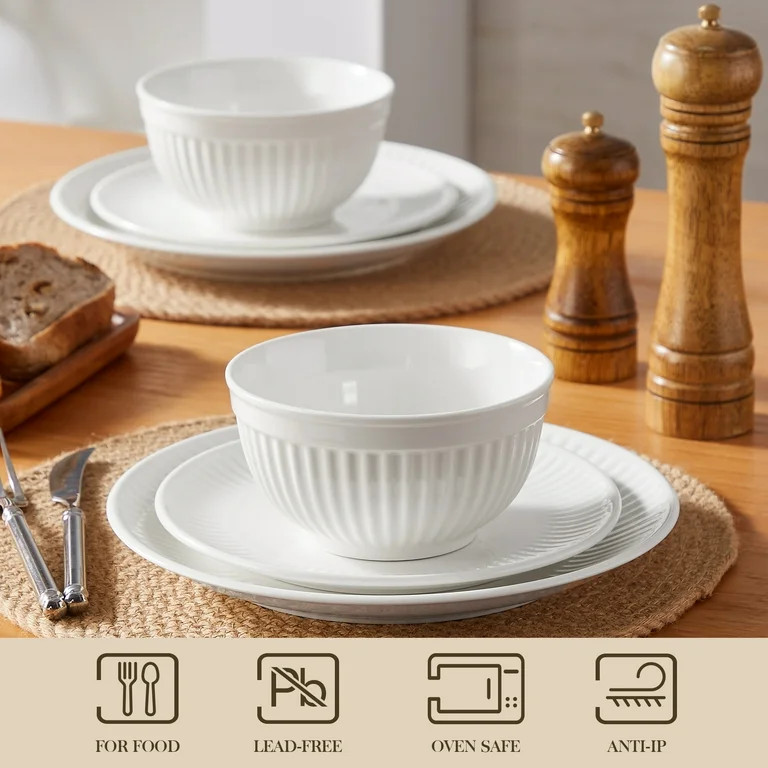 Vancasso 12pcs Dinnerware Sets, Ceramic Kitchen Plates and Bowls Sets, Minimalist Round Style Din... | Walmart (US)