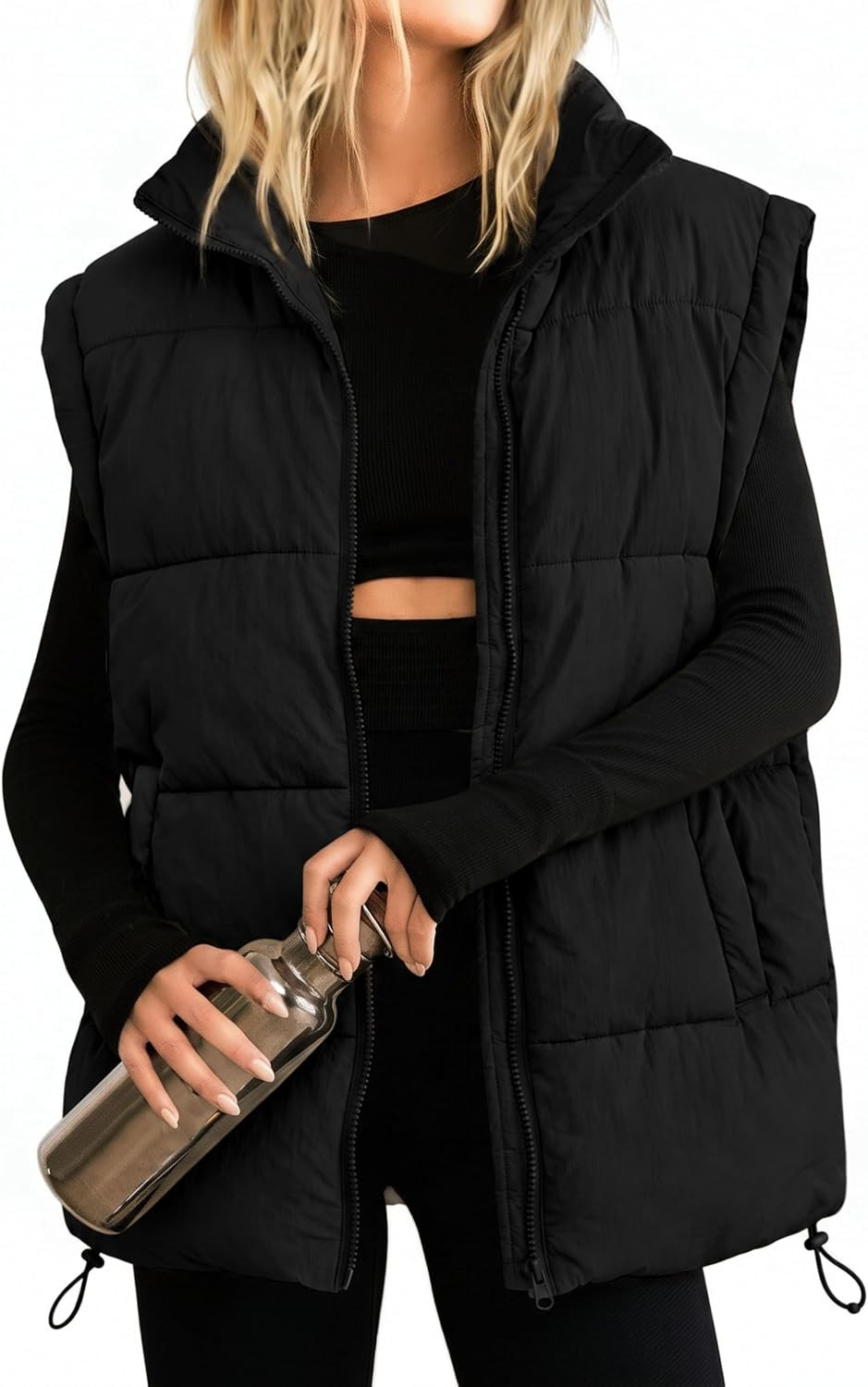 Womens Zip Up Puffer Vest Stand Collar Sleeveless Padded Jacket Coat | Amazon (US)