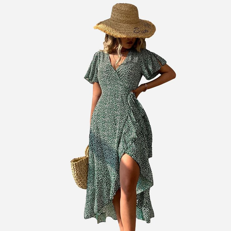 Women's Flared Sleeve V Neck Ditsy Maxi Dress - Cupshe - Green | Target