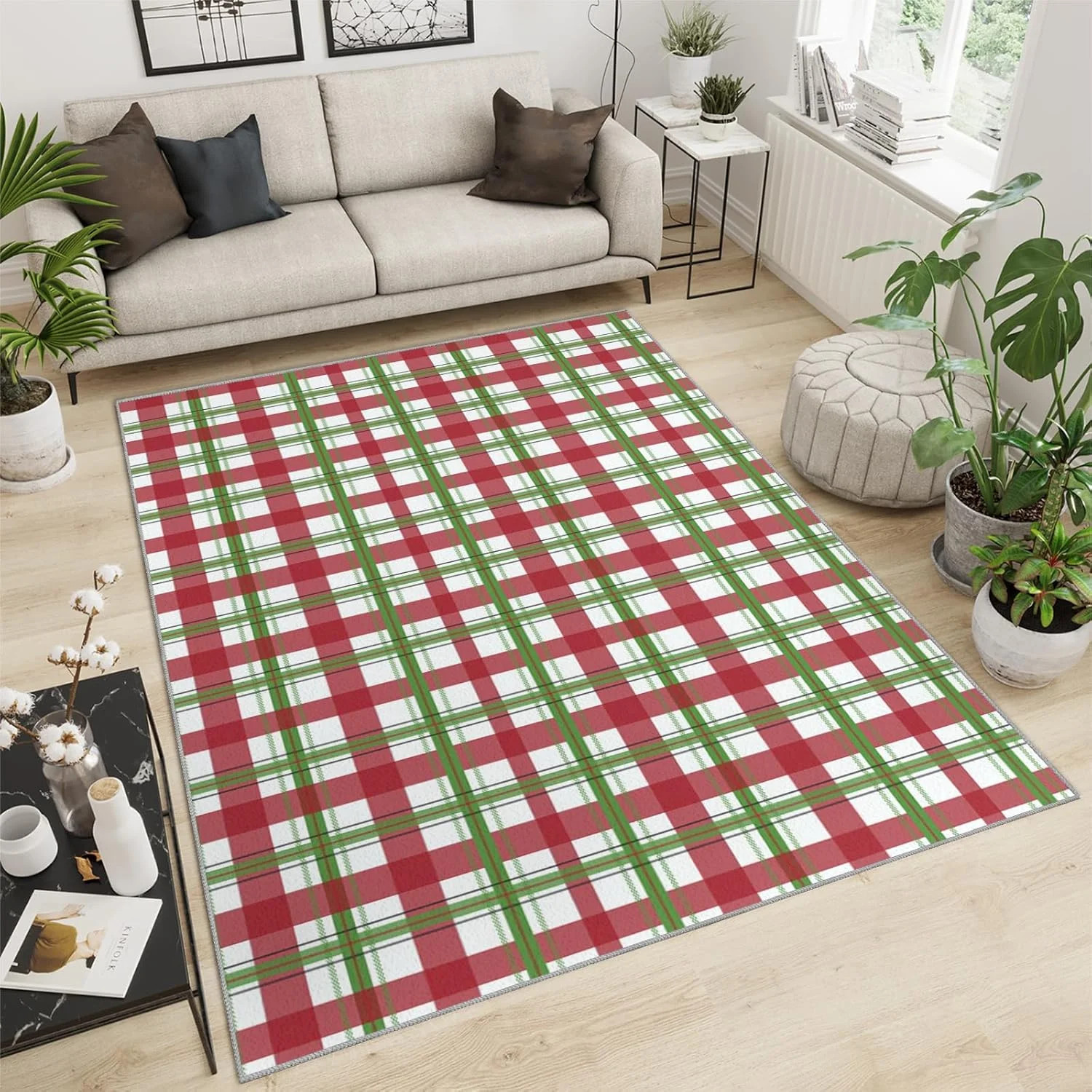Christmas Red And Green Plaid Area Rugs Christmas Buffalo Plaid Stripes Xmas Rugs Washable Rug We... | Walmart (US)