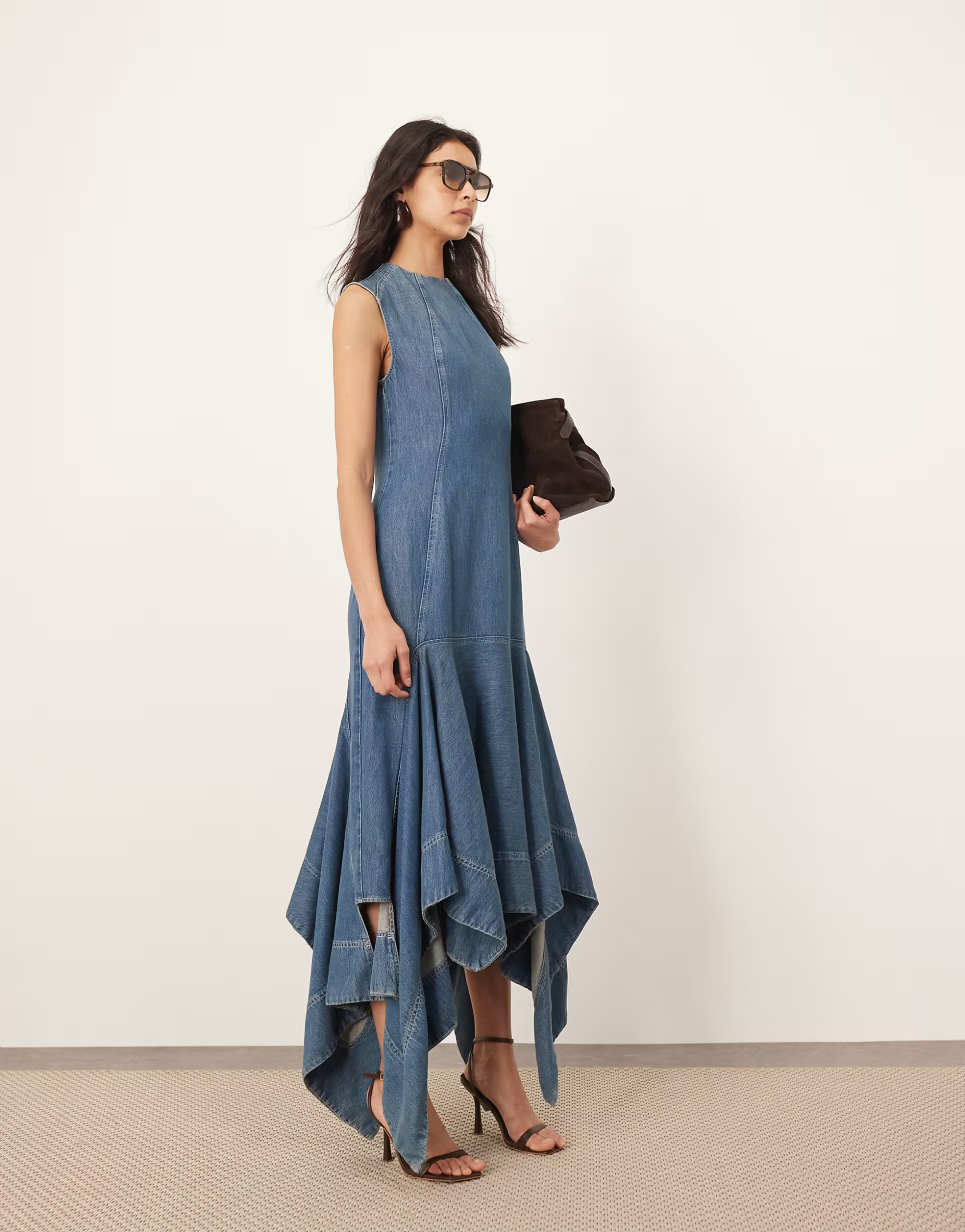ARRANGE square cut midi dress in denim | ASOS (Global)