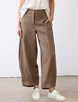 Tanming Womens Linen Pants Casual Capri Baggy Wide Leg Trousers Palazzo Pants Beach Vacation Outf... | Amazon (US)