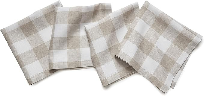 Solino Home Buffalo Check Linen Cloth Napkins 20 x 20 Inch – 100% Pure Linen Natural and White ... | Amazon (US)