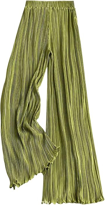 Satin Silk Pants for Women Casual Flowy Palazzo Wide Leg Pleated | Amazon (US)