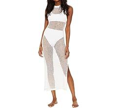 Eddoyee Crochet Cover Up for Women Hollow Out Sleeveless Bathing Suit Cover Ups Side Split Long S... | Amazon (US)