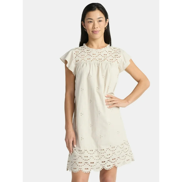 Time and Tru Women's Eyelet Mini Dress with Flutter Sleeves, Sizes XS-XXXL | Walmart (US)