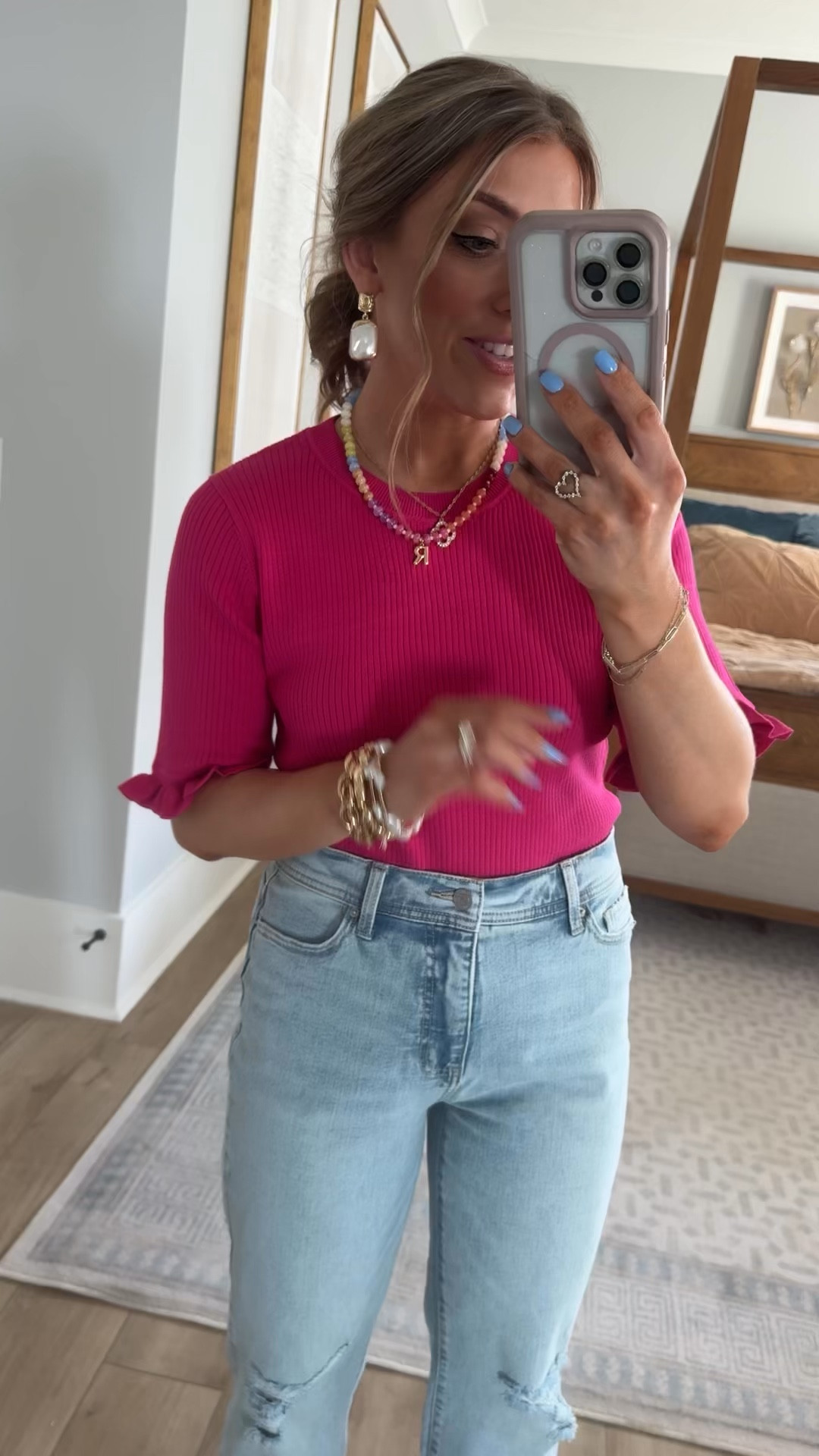 Walmart fashion is seriously showing off this spring 💗 This ruffle trim sweater is one of those pieces that instantly makes a simple outfit look styled. The ruffle sleeve detail is so cute and the bright pink color is perfect for spring.

I paired it with my light wash Walmart  jeans and white bow sandals for an easy everyday outfit that works for lunch dates, errands, or casual weekend plans. The fit on these jeans is so good and they look way more expensive than they are.

Affordable pieces like this are why I always check the Walmart fashion new arrivals — the quality and price point are so good.

#WalmartFashion #WalmartStyle #AffordableFashion #SpringOutfitIdeas #CasualStyle #DenimStyle #EverydayOutfit #MomStyle #BudgetFashion #WalmartFinds


#LTKPetite #LTKootd