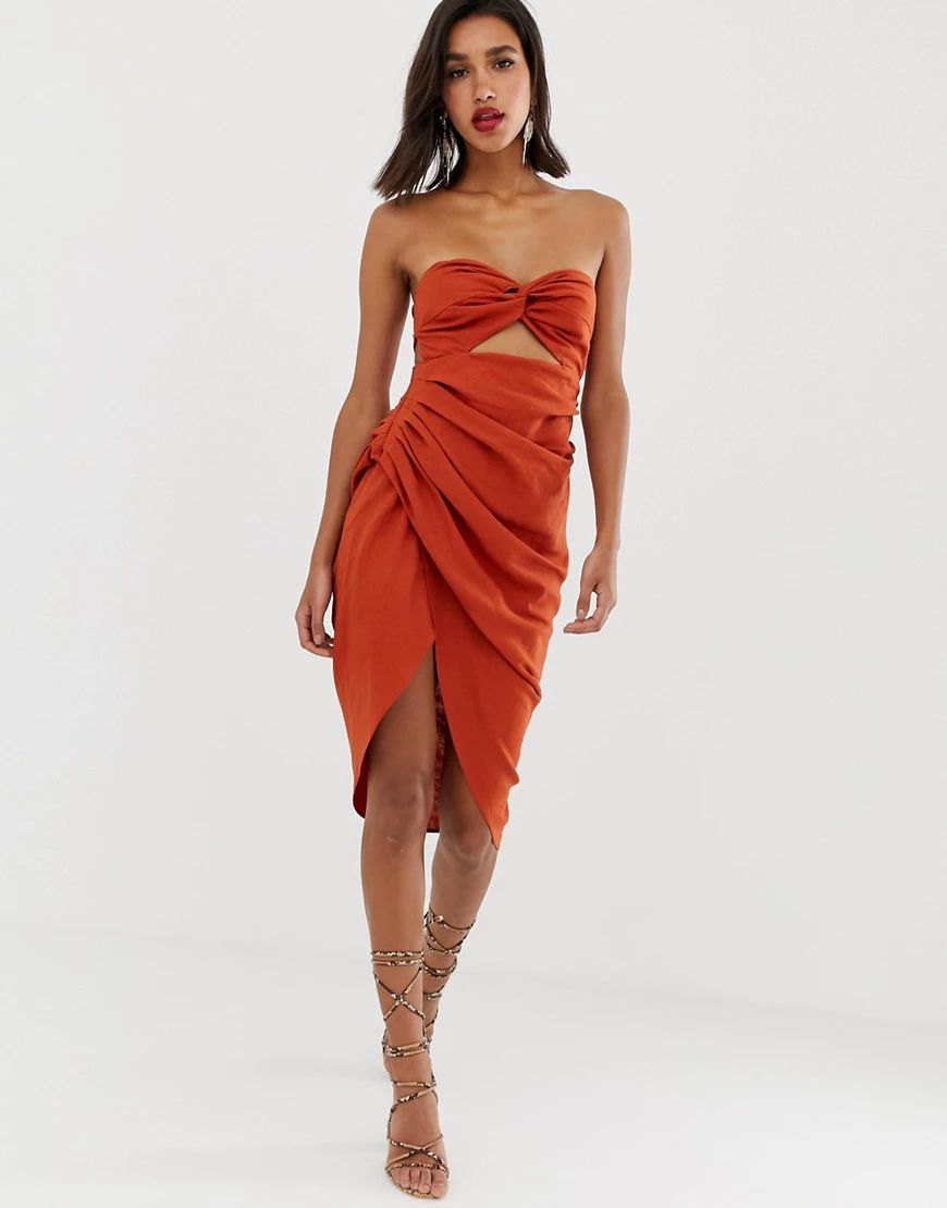 ASOS EDITION strappy back midi dress in linen-Brown | ASOS (Global)