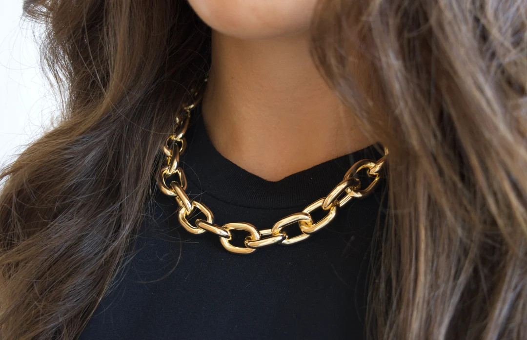 Gold Chunky Chain Necklace Gold Filled Gold Link Chain - Etsy | Etsy (US)