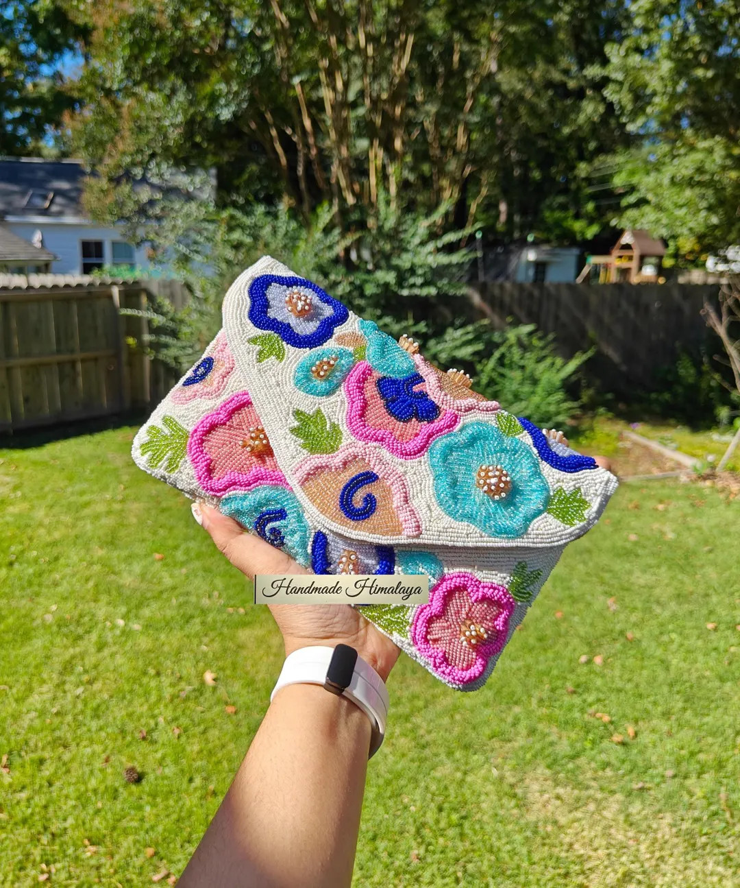 Floral Beaded Clutch, Colorful Pastel Flower Beaded Purse Crossbody Evening Bag | Etsy (US)