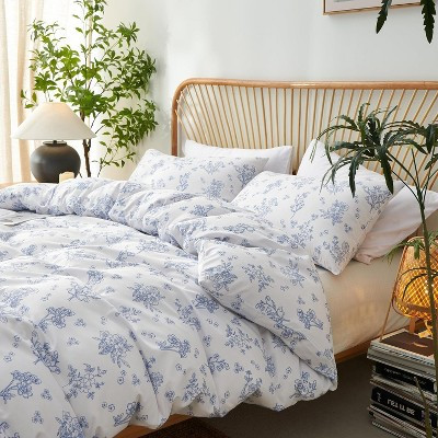 BALHAM TRADE-3 Pcs Blue Floral Queen Size Duvet Cover, Soft Breathable Microfiber Bedding Set Blue Floral (No Comforter) Full | Target