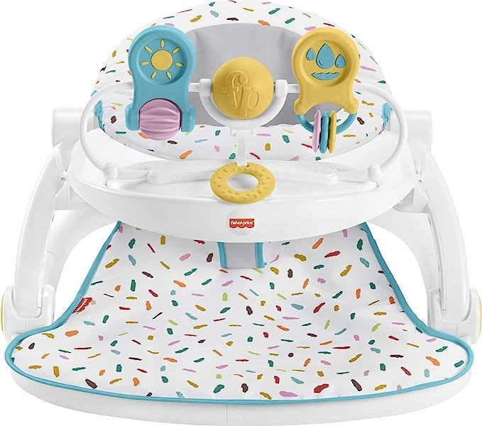 Fisher-Price Deluxe Sit-Me-Up Floor Seat Rainbow Sprinkles, portable infant chair with tray and t... | Amazon (US)