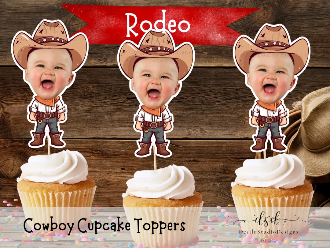 Rodeo Cupcake Topper Custom Face Photo Cowboy Cupcake Toppers Cowboy Person Retirement Wild West ... | Etsy (US)