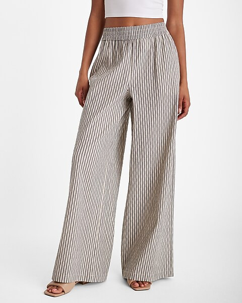 High Waisted Striped Pull On Wide Leg Pant | Express
