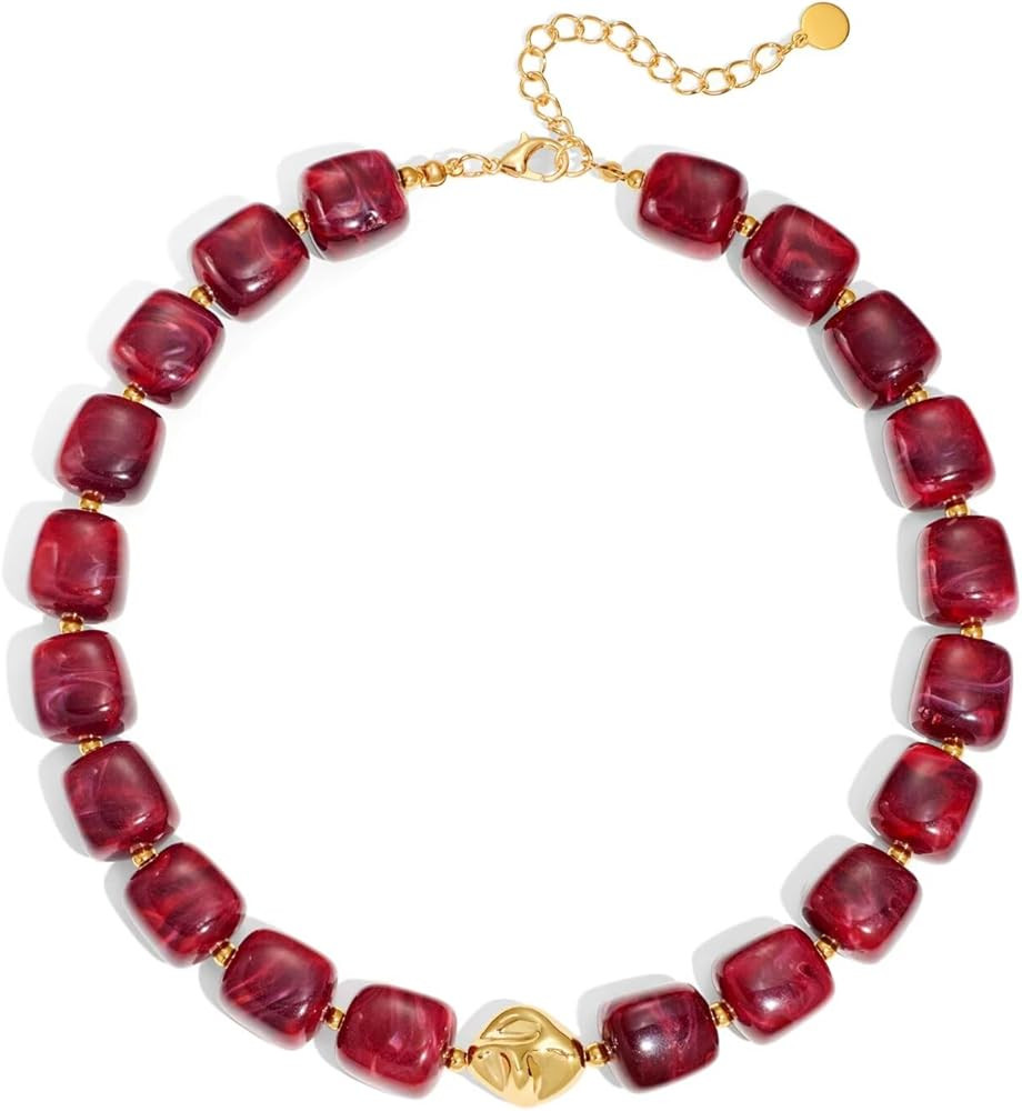 Colorful Chunky Necklaces for Women Multicolored Large Square Acrylic Beads Necklace Trendy Bold ... | Amazon (US)