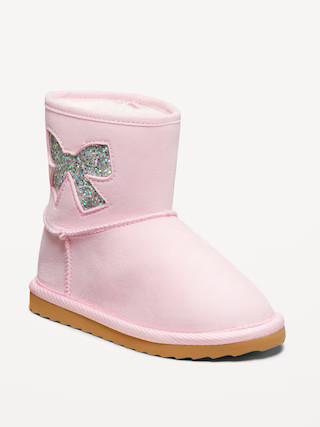 Faux-Suede Glitter Bow Cutout Boots for Toddler Girls | Old Navy (US)