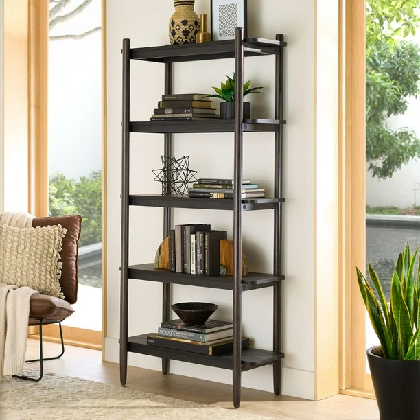 Better Homes & Gardens Springwood 5 Shelf Solid Bookcase, Charcoal Finish | Walmart (US)