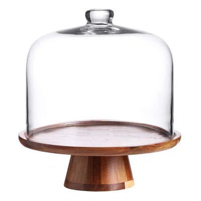 Flat Round Wood Server Cake Stand With Dome | Cake Display Server Tray For Kitchen, Birthday Parties, Weddings, And Baking Gifts | Clear Glass Dome Li | Wayfair North America