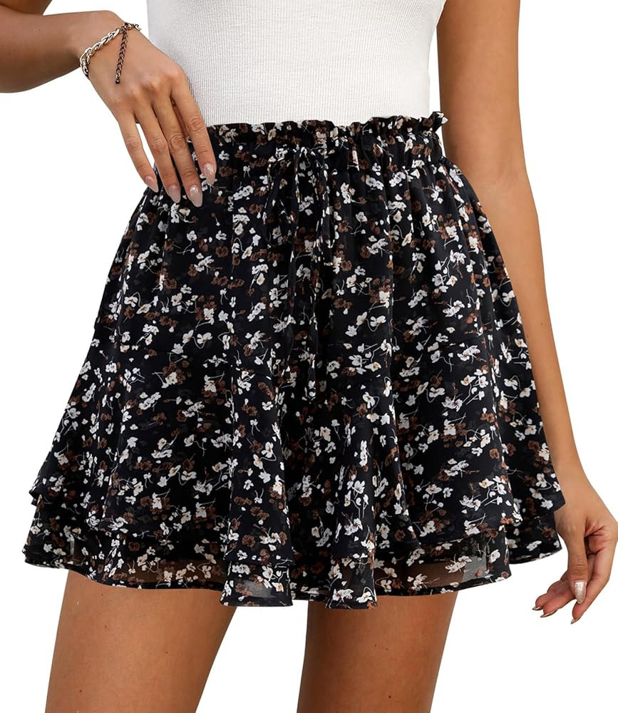 Shorts for Women Summer Casual Chiffon Skorts Boho Ruffle Tennis Mini Skirts | Amazon (US)