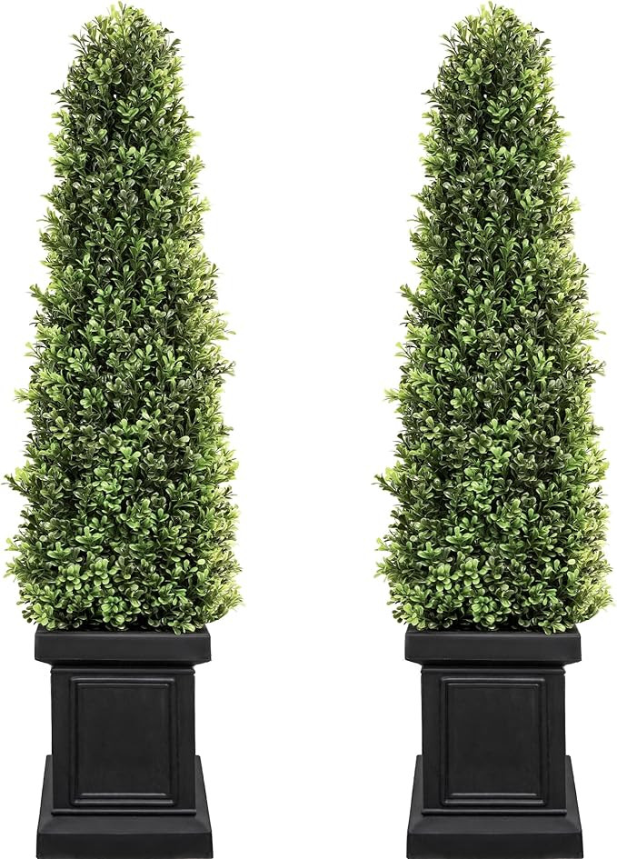 3.5ft Boxwood Outdoor Topiary Set of 2, Tall All Year Green Fake Plant Topiary Trees Artificial O... | Amazon (US)