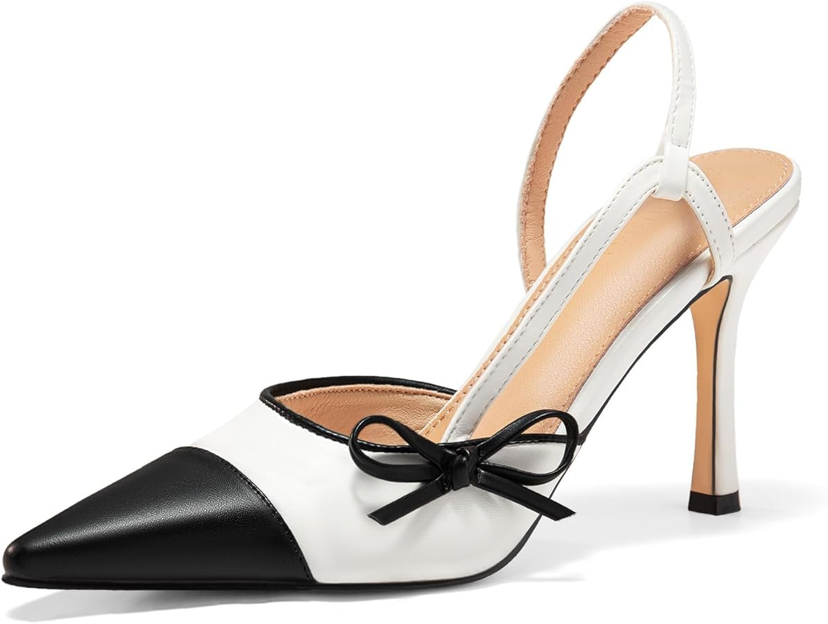 Coutgo Womens Slingback High Heels Bow Tie Closed Pointed Toe Sexy Stiletto Two Tone Dress Pumps ... | Amazon (US)