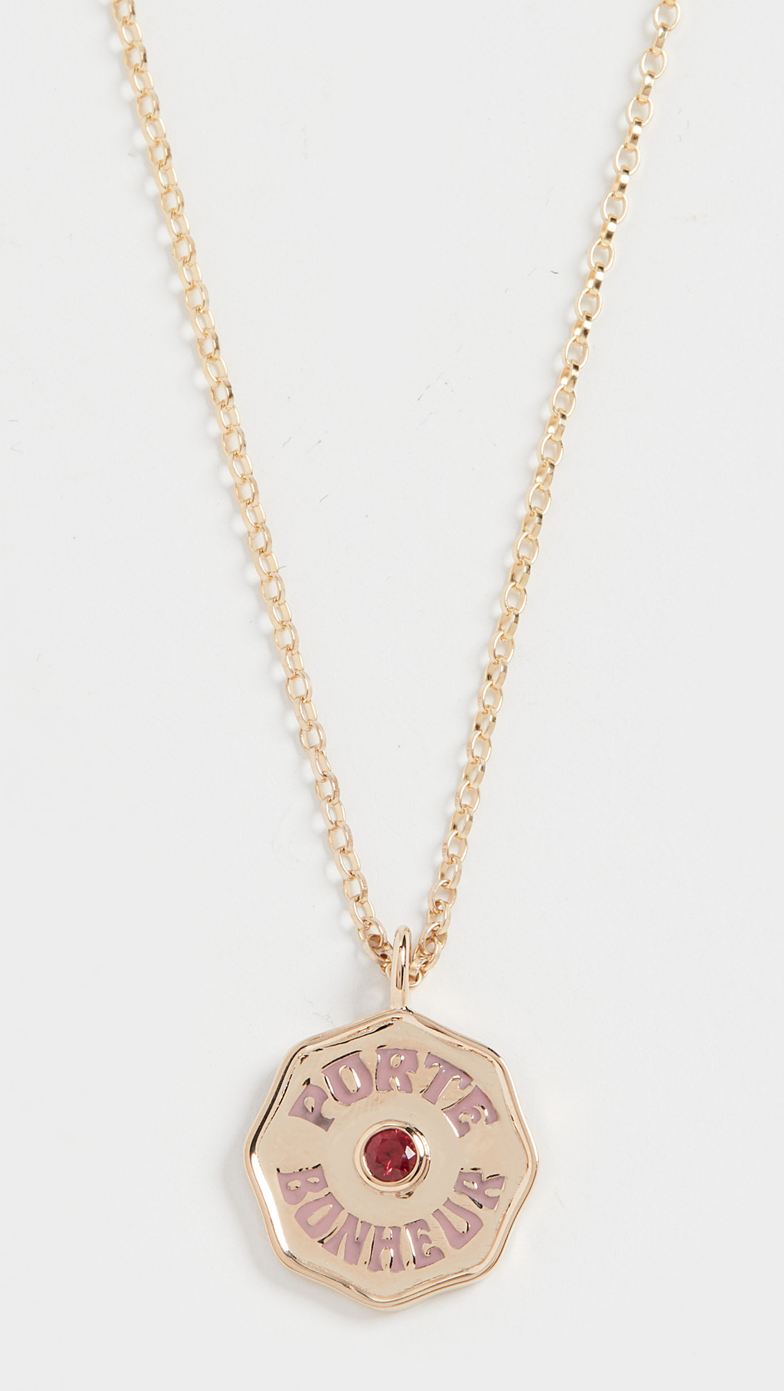 14k Yellow Gold Mini Porte Bonheur Enamel Coin Necklace - Yellow Gold/Pink Ruby | Shopbop