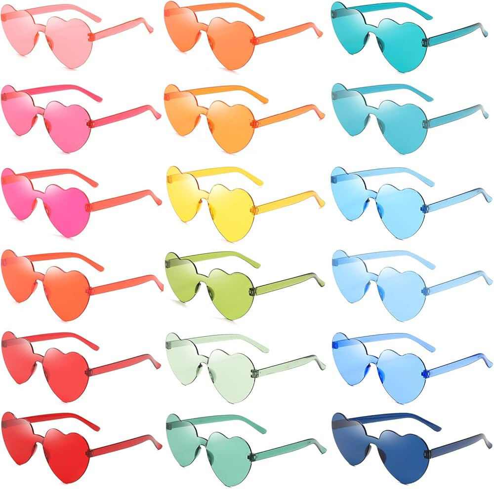 SUNOVELTIES 18 Heart Shape Rimless Sunglasses Transparent Candy Color Glasses Party Eyewear for W... | Amazon (US)