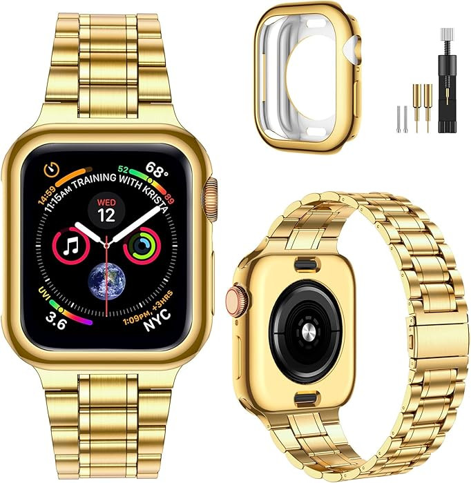 MioHHR Solid Stainless Steel Band Compatible with Apple Watch 42mm (Series 11 10), Metal Strap wi... | Amazon (US)
