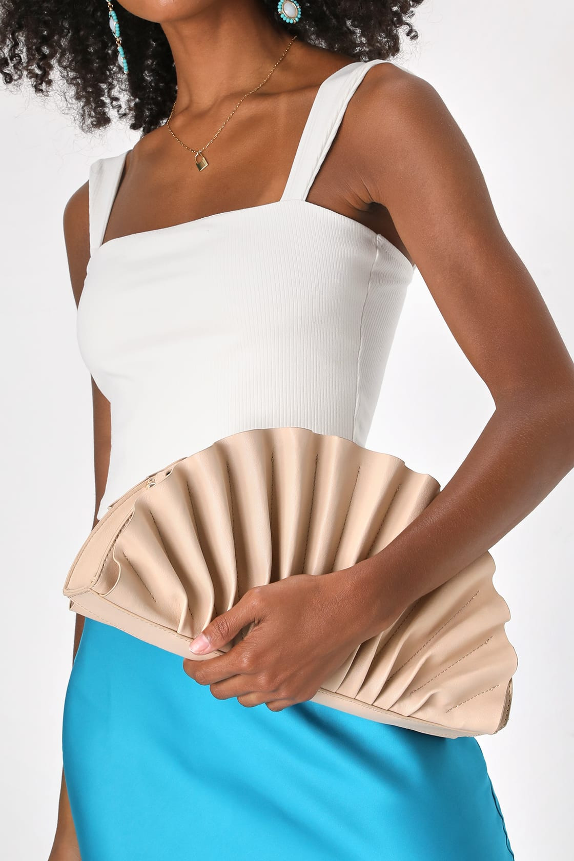 Always a Fan Beige Pleated Fan Clutch | Lulus (US)