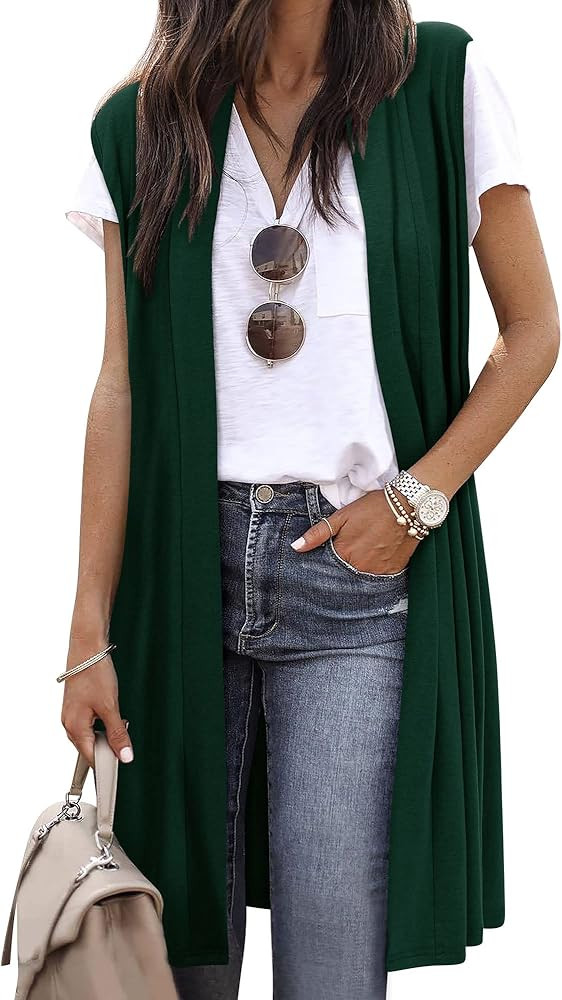 ZXZY Women Casual Sleeveless Open Front Tunic Vest Long Cardigan Tops Coat | Amazon (US)