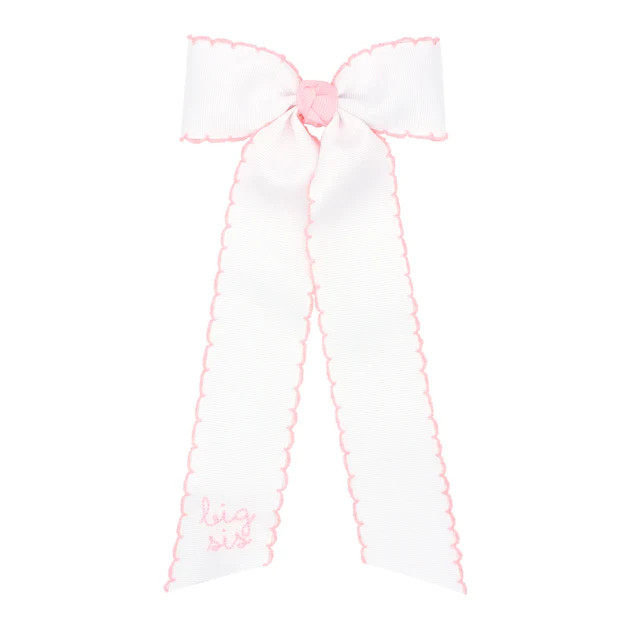 Embroidered Big Sis Moonstitch White Bow Streamer | Classic Whimsy